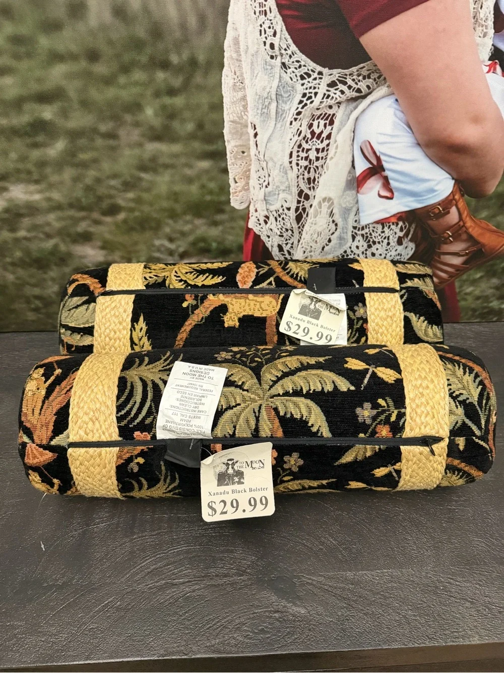 Set of Bolsters NWT Black Tropical Palm Jacquard Pillows